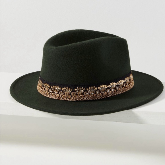 NWT - Anthropologie Maradji Jim Embroidered Ribbon Wool Fendora Rancher Hat - Picture 1 of 4